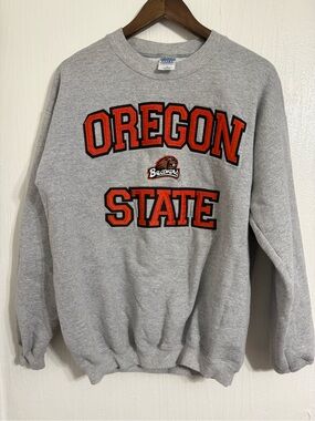 Vtg Y2K Gildan Oregon State Beavers College Gray Crew Neck Sweater Size Md